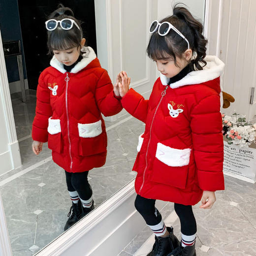 PDD-新款韩版公主儿童装宝宝冬季羽绒棉袄加厚中长款棉衣 商品图0