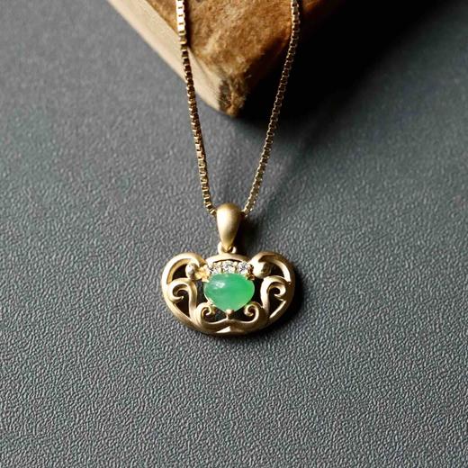 冰种阳绿翡翠平安如意锁18k黄金钻石镶嵌 商品图1