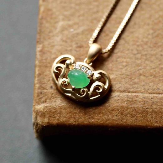 冰种阳绿翡翠平安如意锁18k黄金钻石镶嵌 商品图2