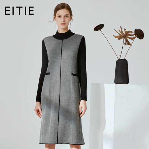 EITIE爱特爱新款通勤直筒显瘦半高领圆领针织衫女中长款6001726 商品图0