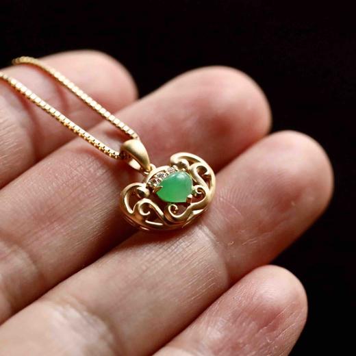 冰种阳绿翡翠平安如意锁18k黄金钻石镶嵌 商品图7