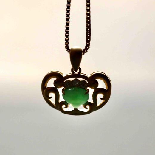 冰种阳绿翡翠平安如意锁18k黄金钻石镶嵌 商品图10