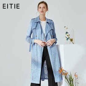 EITIE爱特爱春季新款时尚通勤镂空蕾丝纯色风衣外套女中长款5904616
