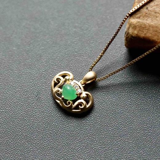 冰种阳绿翡翠平安如意锁18k黄金钻石镶嵌 商品图0