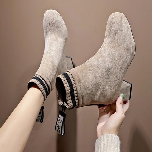 SX-9768秋冬新款短靴韩版绒面粗跟马丁靴 商品图2