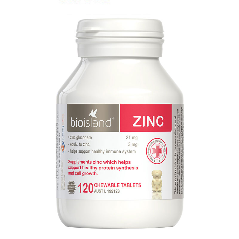 【保税】澳洲Bio-island佰澳朗德 婴幼儿小熊补锌咀嚼片120粒/瓶  牛奶口味 小熊造型