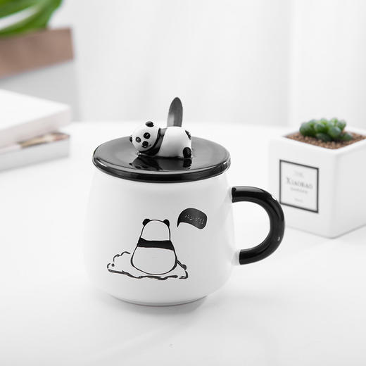 创意礼品陶瓷杯 手绘熊猫卡通水杯带盖百货居家日用 商品图5