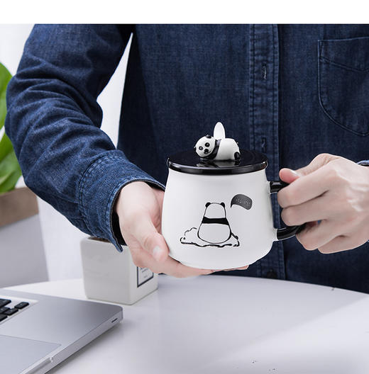 创意礼品陶瓷杯 手绘熊猫卡通水杯带盖百货居家日用 商品图1