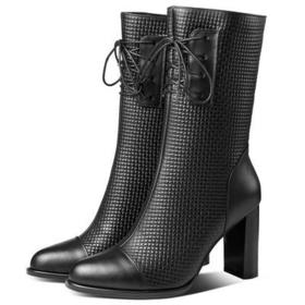 OLD-19619真皮中长靴高跟马丁靴