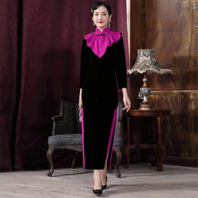 DLQ-A2178秋冬旗袍两件套披肩改良金丝绒旗袍长款高档连衣裙