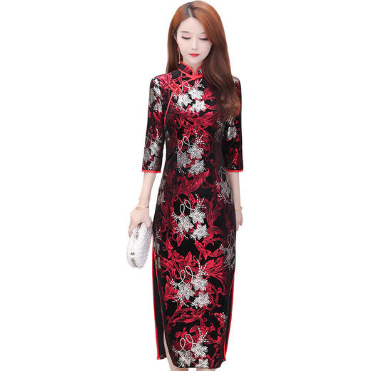QYM-YJ-20ZN902印花长款潮流中式复古旗袍裙 商品图4