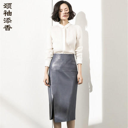 孤品 颈袖添香冬新款气质显瘦半身裙高腰包臀皮裙子包裙女中长款J9354138A（）不退可换 商品图2