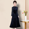 JS-QL8318秋冬新款妈妈装丝绒拼接蕾丝刺绣烫钻改良旗袍修身连衣裙 商品缩略图2