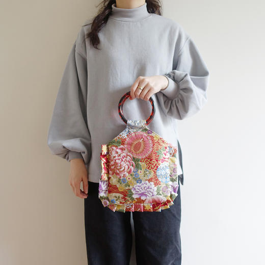 HUGOJIRO荷叶边圆环柄手提包风の花仙鹤牡丹 商品图1