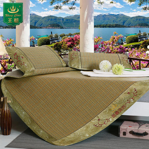 新款王朝凉席天地人合席格子藤席条纹套单双人床折叠席正品 商品图0