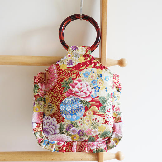 HUGOJIRO荷叶边圆环柄手提包风の花仙鹤牡丹 商品图0