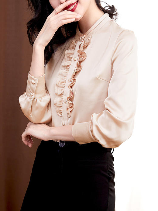 AHM-yfnd9922纯色荷叶边缎面衬衣 商品图2