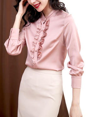 AHM-yfnd9922纯色荷叶边缎面衬衣