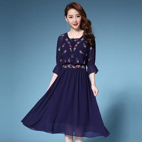 DYSL-Q4726秋季新款刺绣花雪纺民族风连衣裙