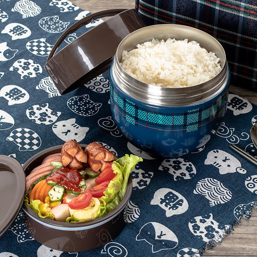 日本 USAMI乌萨咪 日式不锈钢保温双层饭盒 黑色、格子色 商品图3