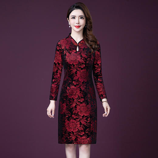 YM-8253新款中国风长袖旗袍连衣裙 商品图0