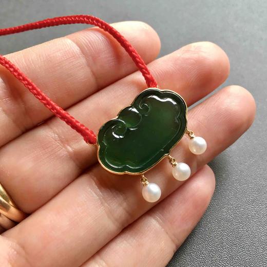 高冰种晴水绿翡翠如意锁18k黄金镶嵌 商品图7