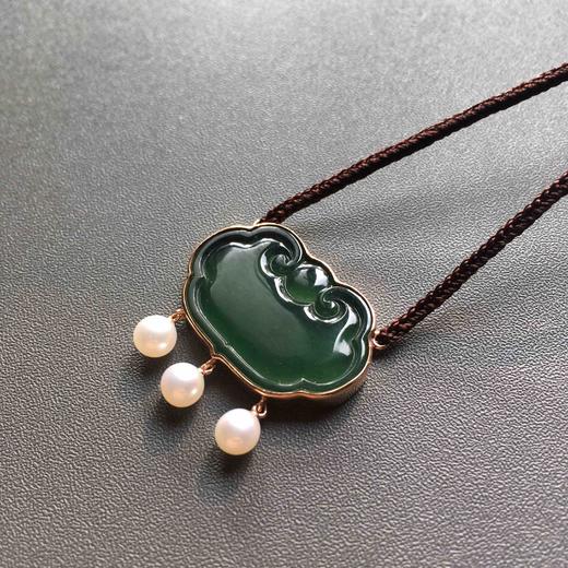 高冰种晴水绿翡翠如意锁18k玫瑰金镶嵌 商品图4