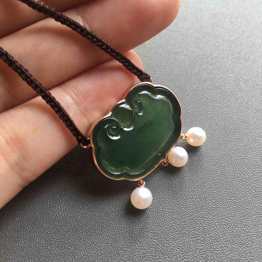 高冰种晴水绿翡翠如意锁18k玫瑰金镶嵌 商品图8