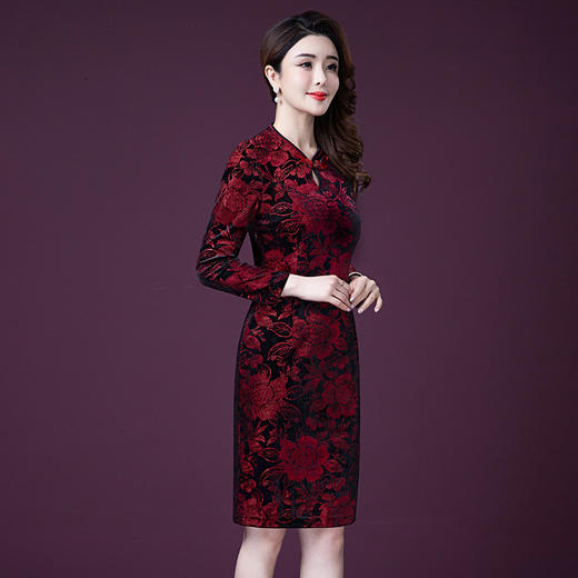 YM-8253新款中国风长袖旗袍连衣裙 商品图1