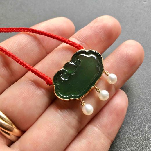 高冰种晴水绿翡翠如意锁18k黄金镶嵌 商品图2