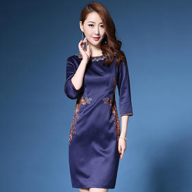 DYSL-Q3266新款修身显瘦名媛气质中国民族风刺绣连衣裙