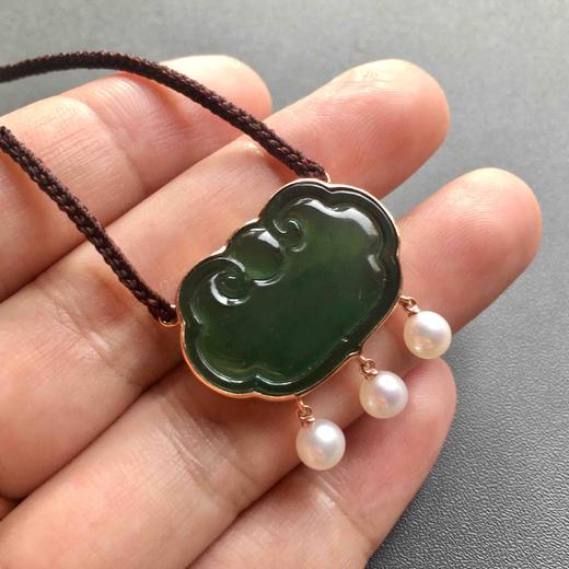 高冰种晴水绿翡翠如意锁18k玫瑰金镶嵌 商品图7