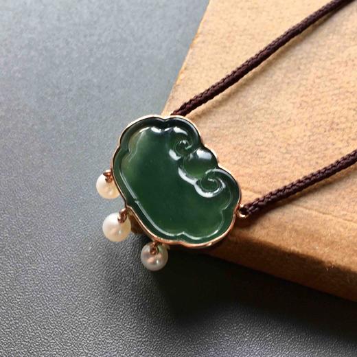 高冰种晴水绿翡翠如意锁18k玫瑰金镶嵌 商品图0