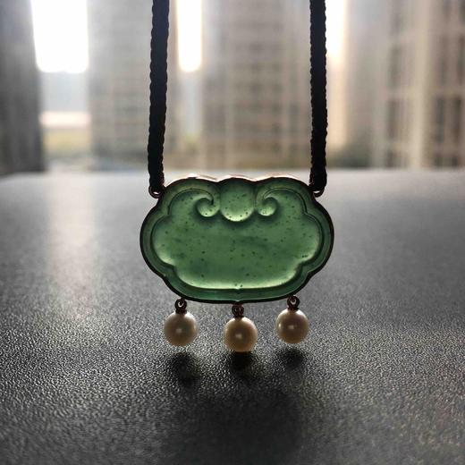 高冰种晴水绿翡翠如意锁18k玫瑰金镶嵌 商品图9