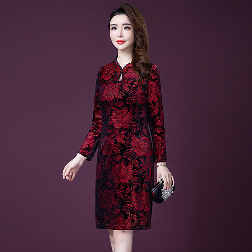 YM-8253新款中国风长袖旗袍连衣裙 商品图2