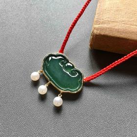 高冰种晴水绿翡翠如意锁18k黄金镶嵌