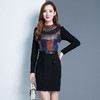 韩版修身，时尚长袖印花中长款连衣裙YW-XH7450 商品缩略图0