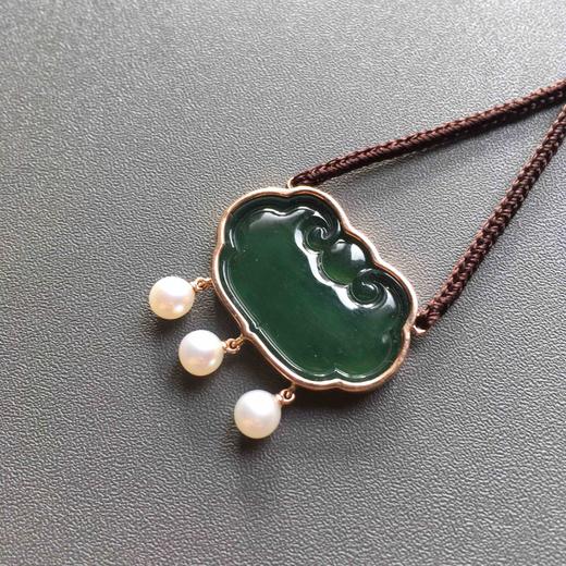 高冰种晴水绿翡翠如意锁18k玫瑰金镶嵌 商品图6