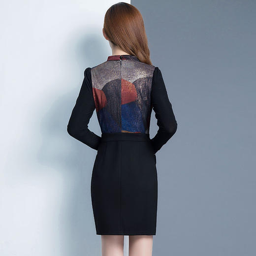 韩版修身，时尚长袖印花中长款连衣裙YW-XH7450 商品图2