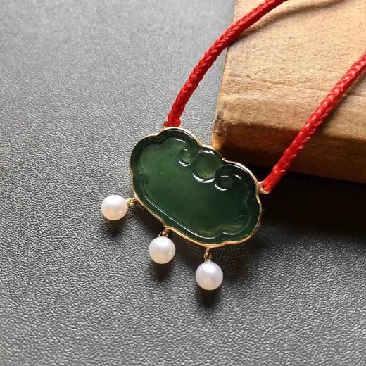 高冰种晴水绿翡翠如意锁18k黄金镶嵌 商品图3