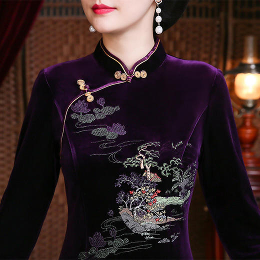 复古中国风，金丝绒优雅大码旗袍YZL-952 商品图3