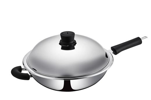 cizzle喜时【大师】304不锈钢炒锅五层钢家用无涂层电磁炉煤气32cm炒菜锅 商品图0