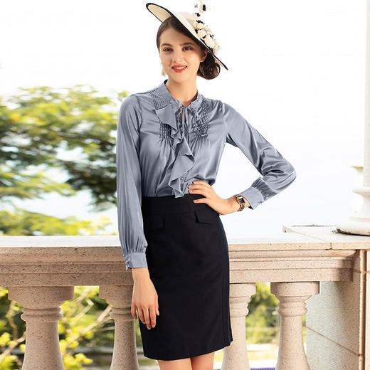 IWY/职业装女装时尚气质修身西装套裙ol系带衬衣套装长袖商务正装CS88 商品图2