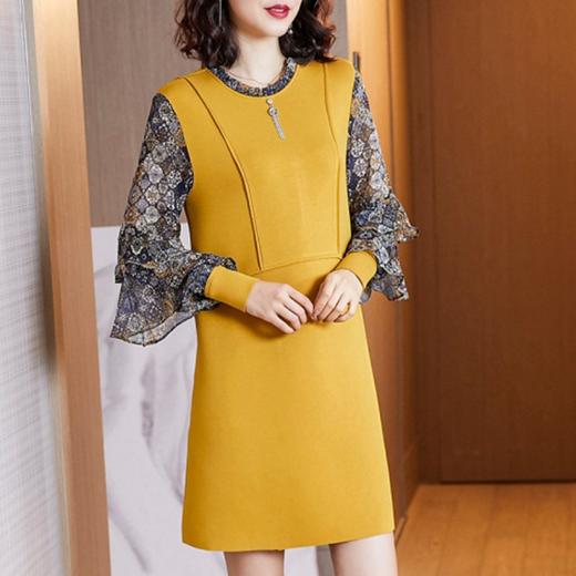 NYL-4690093新款韩版时尚洋气假两件圆领大码胖mm印花连衣裙 商品图3