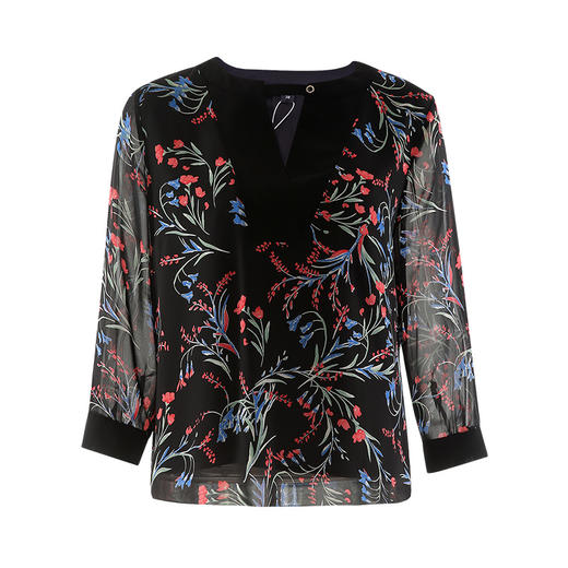 EITIE爱特爱女装春夏季V领七分袖很仙的文艺时尚印花小上衣5913609 商品图3