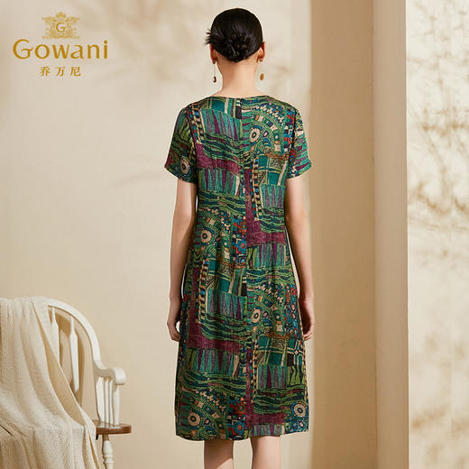 乔万尼新款夏装时尚印花桑蚕丝宽松直筒真丝连衣裙中长款ES2E177 商品图3