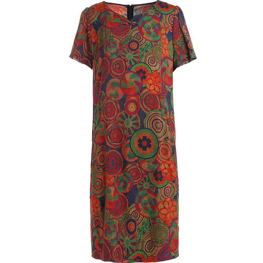 乔万尼新款夏桑蚕丝印花宽松直筒休闲真丝连衣裙女中长款ES2E128 商品图4