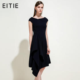 EITIE爱特爱女装夏季新款红色荷叶边修身显瘦一字领连衣裙薄5907615 