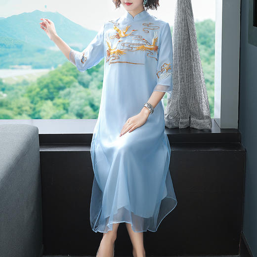 中式复古，刺绣欧根纱改良版连衣裙YFN-5007 商品图2