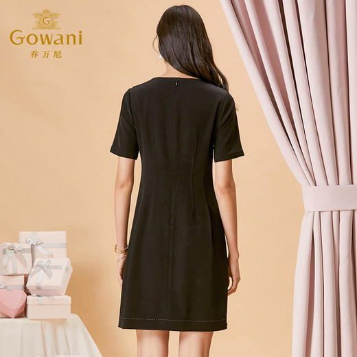 乔万尼春季新款短袖连衣裙女简约大气气质修身百搭小黑裙中长ES1E016 商品图3
